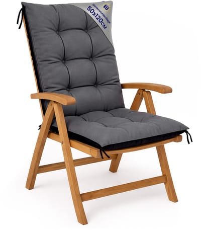 Tuinstoelkussens Hoge Rug 50x120 cm - Kussens voor Tuinstoelen & Standenstoel Terrasstoel Grafiet Stoelkussens Tuin Zitkussen Extra Dik 10 cm met Bindlinten