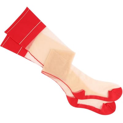Sexy Overknee Sokken Dames Contrastkleur Geribbelde Rand Dij Hoge Sokken Retro Cubaanse Hak Achternaad Panty's 10D Dun Transparant one size