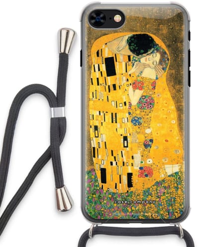Case Company® - Hoesje met koord geschikt voor iPhone 7 hoesje met Koord - Der Kuss - Telefoonhoesje met Zwart Koord - Bescherming aan alle Kanten en Over de Schermrand