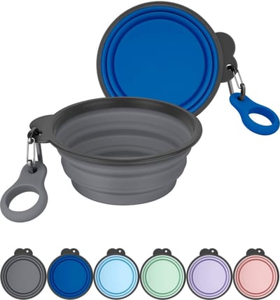 Dailygoody - Opvouwbare hondenbakken - Reishondenwaterbakken - Verbeterde karabijnhaak - Grijs/marineblauw - Hondenaccessoires - Geschikt voor alle ho...