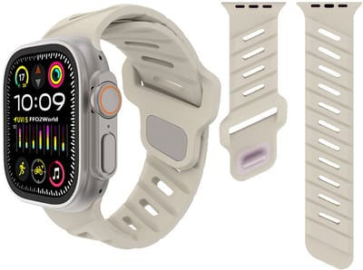 Stravo Siliconen sport bandje voor Apple Watch 46mm (Series 10/11), 45mm (Series 7/8/9), 44mm (Series 4/5/6, SE 1/2/3), 49mm (Ultra 1/2/3) – Horlogebandje met schuine ventilatiesleuven – Starlight