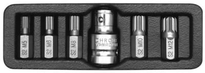 YATO Spline Bitset - 6-delig - M5 t/m M12 - Inclusief 1/2" Adapter - S2 Gereedschapsstaal (HRC 58-62) - Professionele Veeltand Set - YT-0414