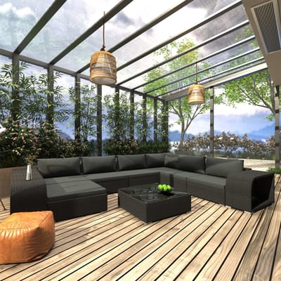 vidaXL - 10-delige - Loungeset - met - kussens - poly - rattan - zwart