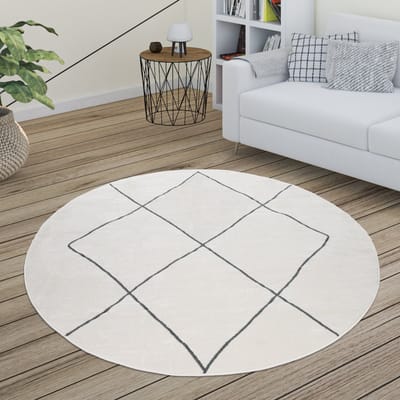 Paco Home Vloerkleed Woonkamer Scandi Ruit Patroon Modern Wit Verschillende dessins Maten 200 cm Rund