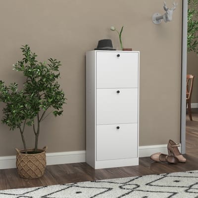 REDOM - Schoenenkast - 3 Kleppen En Verstelbare Vakken - Modern - Hal - Hout - Wit - 47 X 28 X 115 Cm