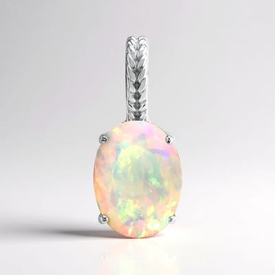 Cavill - 9K Witgouden Hanger - AAA Welo Opaal 0,751 ct - Ovale Slijpsel - Kleurrijk Ethiopisch Sieraad - Fijne Prong Zetting Unieke Opaal Hanger
