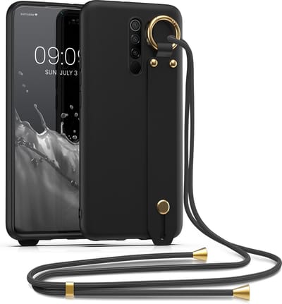 kwmobile hoesje geschikt voor Xiaomi Redmi 9 - Telefoonhoesje met koord en handgreep - Hoes voor smartphone in zwart