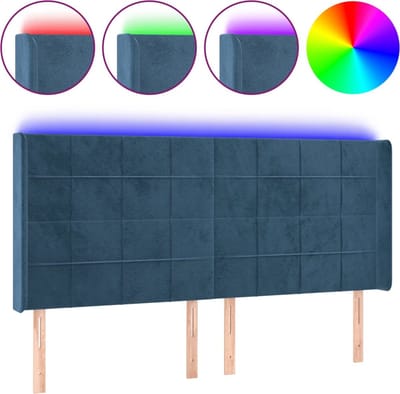 vidaXL - Hoofdbord - LED - 163x16x118/128 - cm - fluweel - donkerblauw