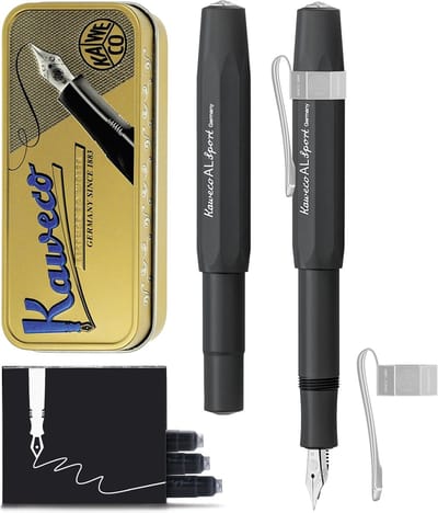 Kaweco Cadeauset - Vulpen - Nostalgic Octagonal Clip CHROME - ALUMINIUM SPORT - Sport Aluminium Black - Fine - Vintage blikje - Extra Doosje Vullingen