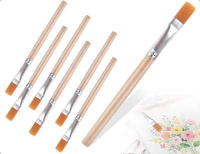 Set van 6 platte clips penseelset, kleine nylon kunstenaarskwasten met houten mouwen, voor kinderen en volwassenen op school, in de klas, thuis, voor beginners