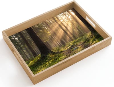 Dienblad hout 40x30 cm - Schootdienblad - Bos - Zonlicht - Gras - Borrelplank rechthoek - Plateau dienbladen