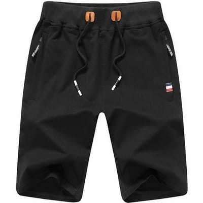 Hommes décontracté sport d'été survêtement cordon Shorts grande taille couleur unie fermeture éclair poche pantalon coton plage pantalons courts M noir