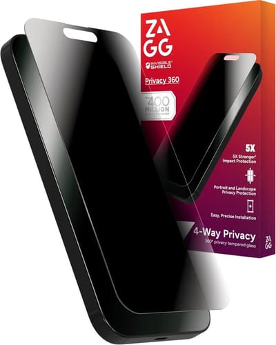 ZAGG Screen Protector Geschikt voor Apple iPhone 16 Pro - InvisibleShield Glass Elite - 360° Privacy Glass - Gemakkelijke Installatie - Antibacterieel