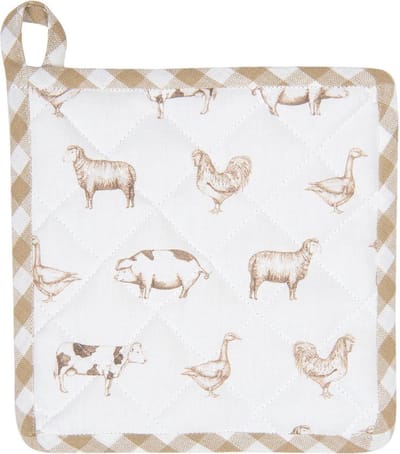 Clayre & Eef Pannenlap 20x20 cm Beige Katoen Vierkant Boerderij Dieren Afgiet Pannenlap Afgiethulp Pannenlap