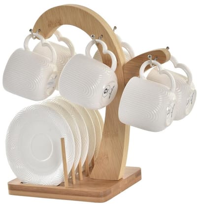 Set van 6 kopjes met schotel DKD Home Decor Natuurlijk Porselein Wit (90 ml)