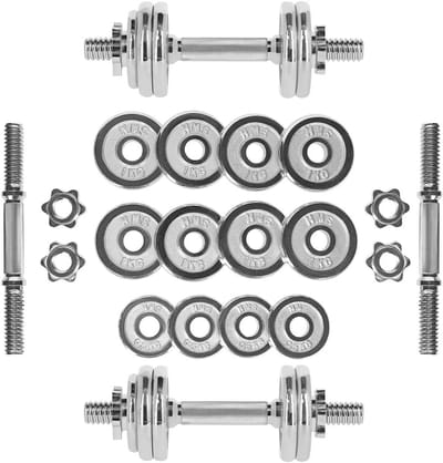 15 kg verchroomde gewichten met fitnesskoffer voor thuisworkouts