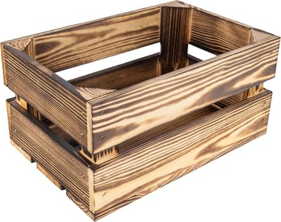 Houten Opbergdoos - Decoratieve Mand - Opslag en Decoratie - Gevlamde Afwerking - 30x20x15 cm - Natuurlijk