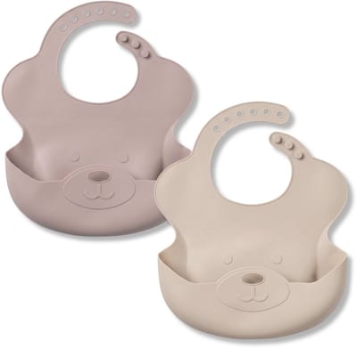 Broemba Siliconen Slabbetjes met Opvangbak - Set van 2 Stuks - Slabber voor Baby - Opvouwbare Slab - Beige / Roze