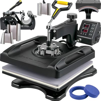 Heat Press Machine 38 x 38 cm 8-in-1 Sublimatie 1000W Swing Away Shirt Printen Dubbele Buisverwarming voor T-Shirts, Petten, Mokken (Zwart)