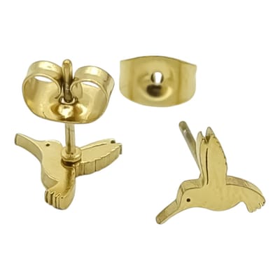 Kleine Kolibrie vogel oorknopjes - Gold-plated remium staal - 8 x 7.5 mm