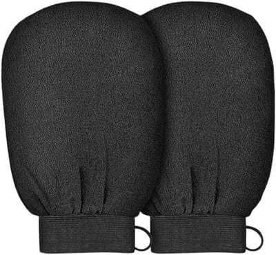 Set van 2 Exfoliatiehandschoenen voor het Lichaam, Effectieve Peeling, Dode Huid Verwijderen, Geschikt voor Gevoelige Huid, Unisex, Zwart