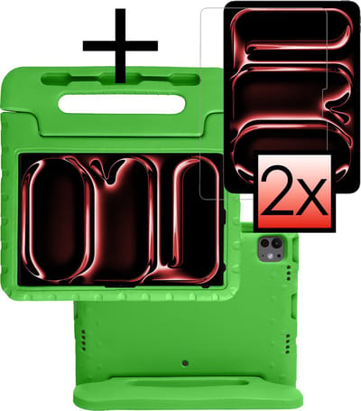 Hoes - Geschikt voor Apple iPad Pro (2024/2025) - 13 inch - Met 2x Screenprotector - Kinderhoes Shockproof Bumper - Kidsproof Case - Tablet Hoesje - Kinder Cover - Groen