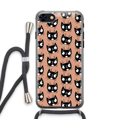 Case Company® - Hoesje met koord geschikt voor iPhone 8 hoesje met Koord - Kat - Telefoonhoesje met Zwart Koord - Bescherming aan alle Kanten en Over de Schermrand