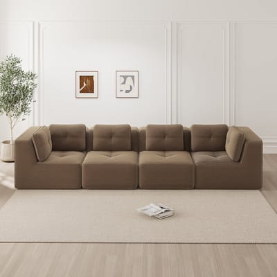 Woonkamerbank - modulaire hoekbank - vierpersoonsbank - diepe zit en zachte kussens - corduroy - antislip ontwerp - bruin