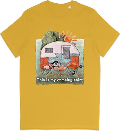 Heren en Dames T Shirt - Camping Kampeer Tafereel - Geel XS