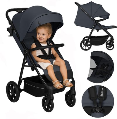Lionelo Iva - Wandelwagen & Buggy Premium - 6 maanden 4 jaar (tot 22 kg) - 360° Zwenkwielen met Vering - Magnetische Gordel - XXL Zonnekap UPF50 - Verstelbare Rugleuning, Voetsteun & Duwbeugel - Grote Boodschappenmand - Stad & Terrein - Kinderwagen