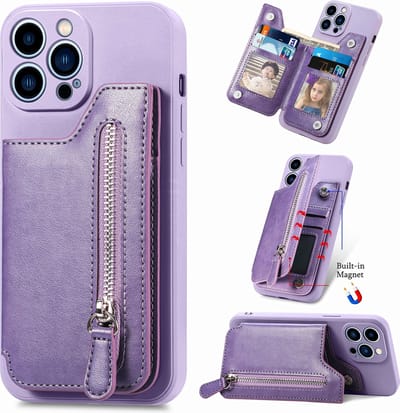 Luxe Hybride Rits Card&Cash Wallet Case + PMMA Screenprotector voor iPhone 14 _ Paars