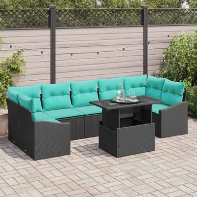 vidaXL - Tuinbank - Set - 8 - st - Zwart - en - Blauw - poly - rattan