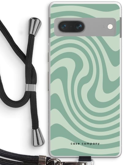 Case Company® - Hoesje met koord geschikt voor Google Pixel 7 hoesje met Koord - Swirl Groen - Telefoonhoesje met Zwart Koord - Bescherming aan alle Kanten en Over de Schermrand