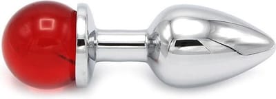 Kiotos - Aluminium Buttplug Met Glinsterende Ronde Siersteen - Rood