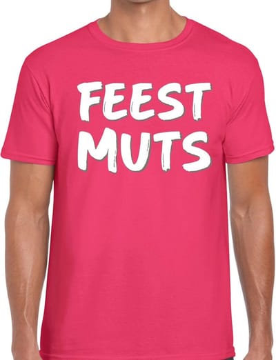 Feestmuts tekst t-shirt - roze - heren - Foute party kleding - korte mouwen - katoen S