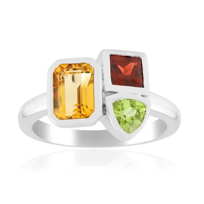 Cavill - 925 Sterling Zilver Ring met 0,765 ct Citrien, Granaat & Peridoot - Palladiumlaag - Tricolor Edelsteenring - Elegant & Feestelijk