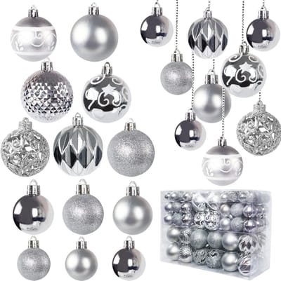 100 Stuks Shatterproof Kerstbal Ornamenten voor Boomdecoratie - Hangende Versieringen voor Feestdagen en Thuisdecoratie (Zilver)
