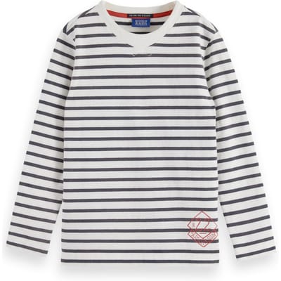 Scotch & Soda Boy Denim Washed Striped Breton T-shirt Blue White Stripe Taglia: 8 | T-shirt Outlet | kids | Blu