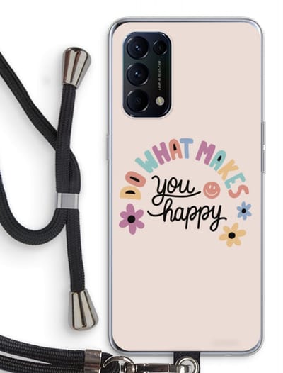 Case Company® - Hoesje met koord geschikt voor Oppo Find X3 Lite hoesje met Koord - Happy days - Telefoonhoesje met Zwart Koord - Bescherming aan alle Kanten en Over de Schermrand