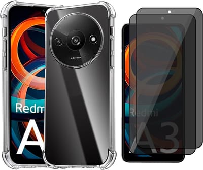 Hoesje geschikt voor Xiaomi Redmi A3 - 2x Privacy Screenprotector Volledig Dekkend Glas - Shockproof Transparant