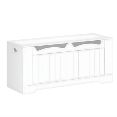 Opbergbank – Voor Hal & Entree – Bank met Opbergruimte, 2 Veiligheidsscharnieren en Opbergkast – 110 cm – Wit