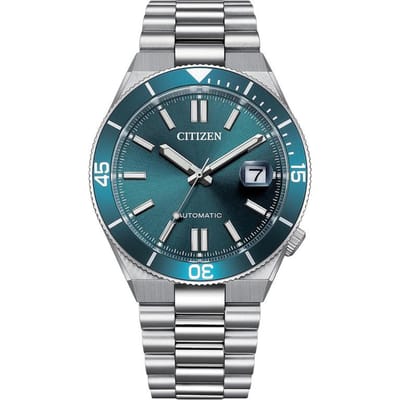 CITIZEN mechanisch horloge serie 100 meter waterdicht datumweergave radiogolf ontvangstsignaal Automatisch Stalen band 40mm herenhorloge blauw NJ0231-56L blauw
