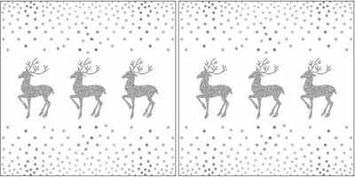 Ambiente Kerst servetten - 40x - rendier en stippen - wit / zilver - 33 x 33 cm - papier - kerstservetten/kerstdiner servetten