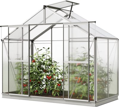 Tuinkas Orchidee 2 aluminium frame 256x131cm polycarbonaat panelen - met grondframe & automatische dakraamopener