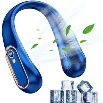 Hengende Nekventilator Draagbare Zomer Luchtkoeler USB Koelventilator Met 5 Snelheden En Digitale Displays - Super Technologie En Bladloos blauw