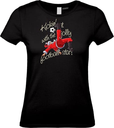 Dames t-shirt Kickin' It With Santa | Foute Kersttrui Dames Heren | Kerstcadeau | Kerstpakket | Zwart (Dames) | maat XS