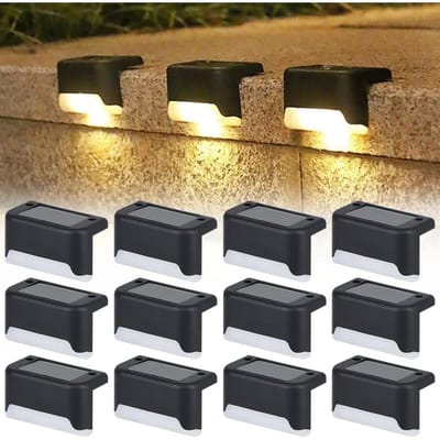 TOVBMUP 12 Stuks Buitenwandlampen - Solarlampen Aan de Muur - Warmwitte LED Tuinverlichting - Wasserdicht en Duurzaam - Eenvoudige Installatie met Zonne-energie - Geschikt voor Tuin, Trappen, Hek en Binnenplaats - Kunststof - 8x4,5x5cm