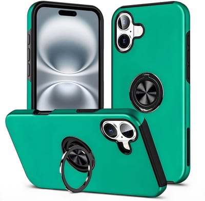Telefoonhoesje Met Vingerring & Magneet voor Telefoohouders - Hoesje Geschikt voor: iPhone 16 - Groen