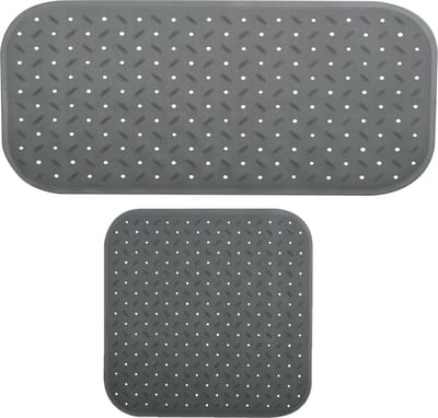 MSV Douche/bad anti-slip matten set badkamer - rubber - 2x stuks - donkergrijs - 2 formaten