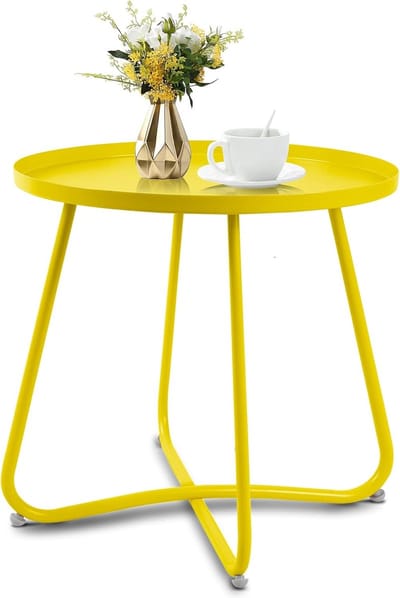Buiten bijzettafel - Terras tafel - Buitenmeubilair - Weerbestendig staal - 45x45x45 cm - Geel